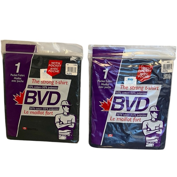 Vintage 90s BVD Pocket Strong T-Shirt 2XL Green Navy Blue NOS Tee - Picture 1 of 10